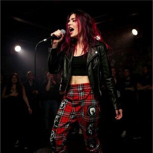 Long Clothing Red Tartan Clip Pants Punk Patch Buckle Straps Y2K Streetwear S